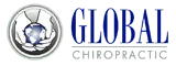 Blue and grey Global Chiropractic - Allen scrolling row logo.
