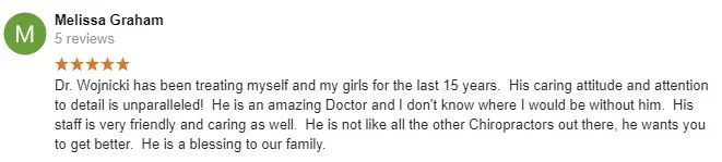 Chiropractic Allen TX Melissa Graham Testimonial 5-star Google review from Melissa praising Global Chiropractic - Allen's chiropractic care.